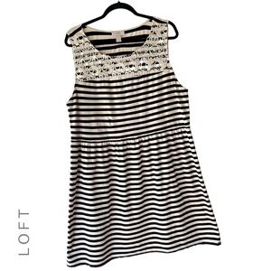LOFT | LIKE NEW BLACK & CREAM COTTON STRIPED LACE TRIM DRESS | EXTRA LARGE